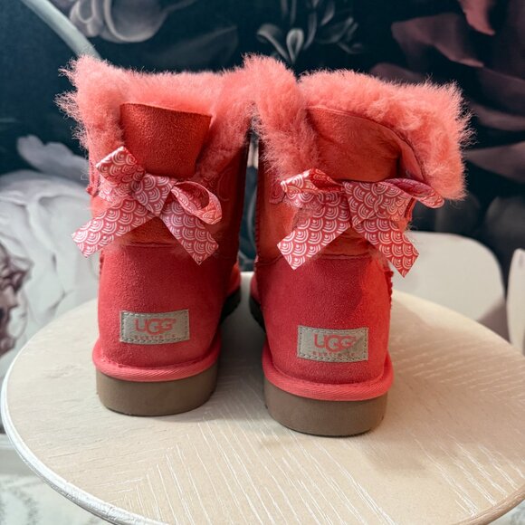UGG Mini Bailey Bow II Boots in Coral Pink - Picture 2 of 5
